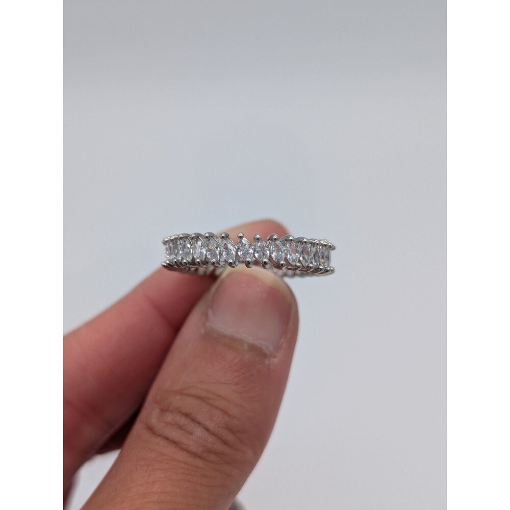 Marquise Cubic Zirconia 2.3 TCW Full Eternity Wedding 925 Rhodium Plated Ring - Picture 5 of 9